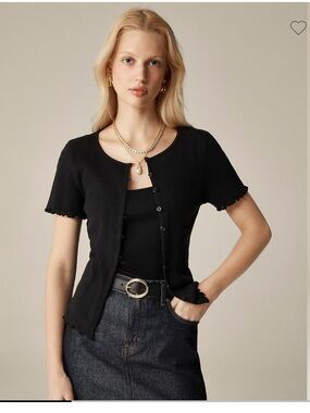 J. Crew Pointelle short-sleeve knit cardigan in black